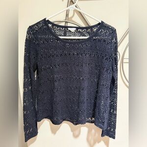 Aeropostale Black Crochet Long Sleeve Top, Whimsigoth, Size S